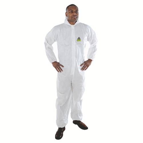 A man in white coverall standing with hands on hips.