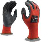 A pair of red and black gloves with rubber palm.