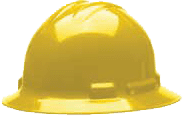 A yellow hard hat is shown on a green background.