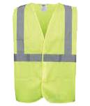 A yellow vest with two silver stripes on it.