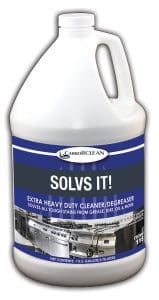 A bottle of cleaner and degreaser for cleaning windows.